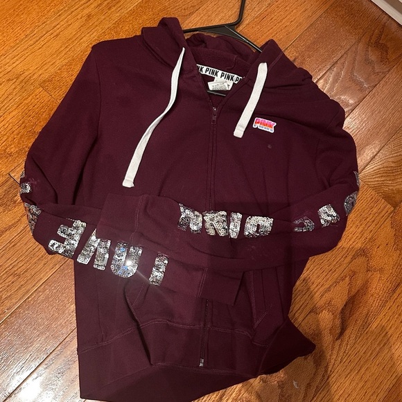 Victoria's Secret PINK Maroon Zip-Up Hoodie Medium - Picture 1 of 4